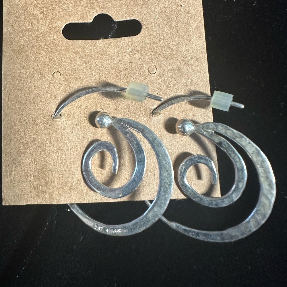Sterling / 925 Silver Mexican ATI Swirl Hoop Earrings